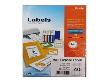 Formtec Multi-Purpose Labels A4 Size 40 Labels GS-1040  100 Sheets