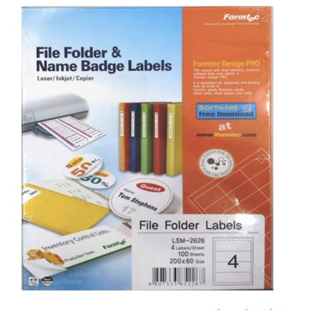 Formtec Multi-Purpose Labels A4 Size 4 Lebels | LSM-2626 | 100 Sheets | White Printable Adhesive Labels